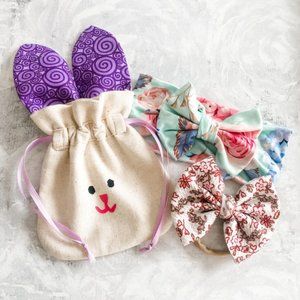 2 cute baby headbands with bunny bag